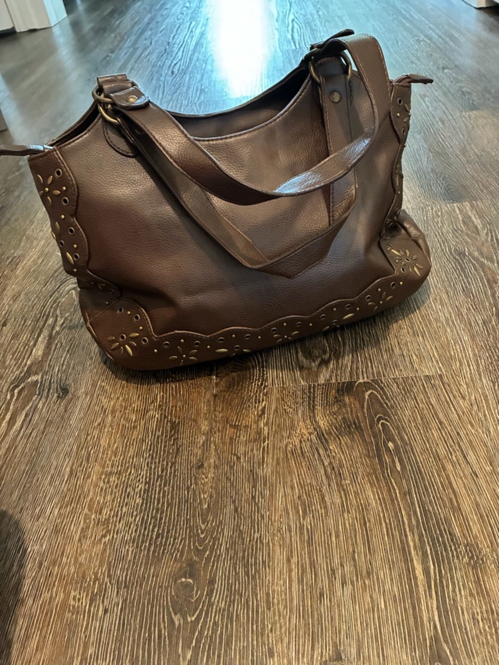 Isaac Mizrahi Brown Shoulder Bag with Stud Accents